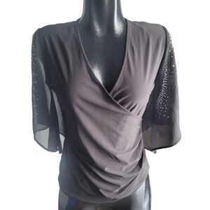 Black Collection Faux Wrap Cropped Bell Sleeve Top S